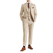 Belmont - Men's Beige 3 Piece Stitch Lapel Classic Suit