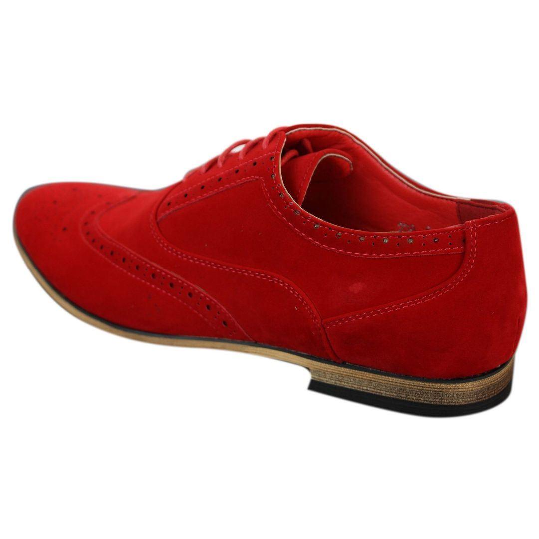 Mens Suede Leather Brogues Smart Casual Red Brown Navy Black Laced Shoes Retro - Knighthood Store