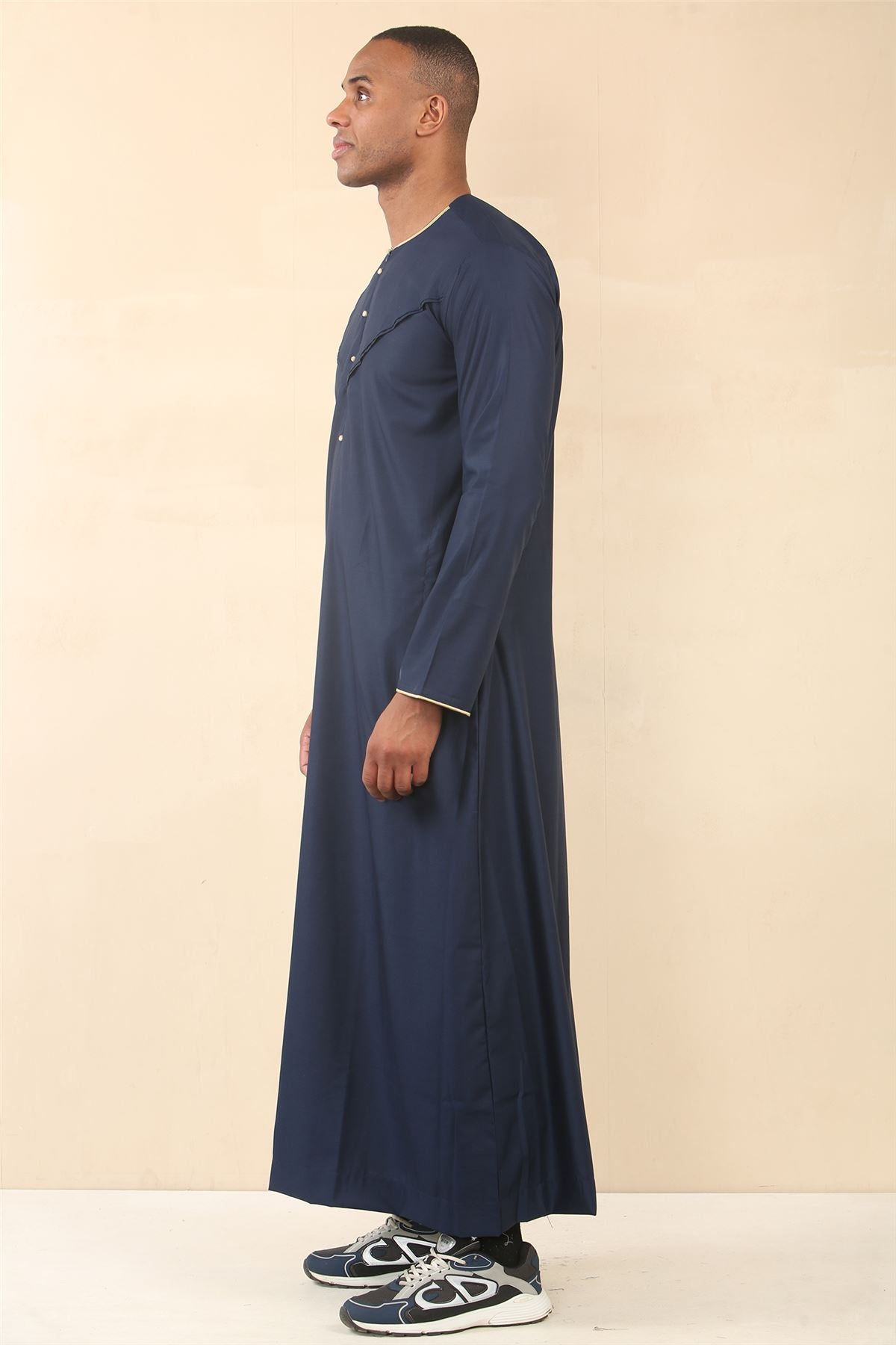 Men's Thobe Emirati Omani Jubba Islamic Clothing Muslim Kaftan Eid Robe Arab Gold Embroidery