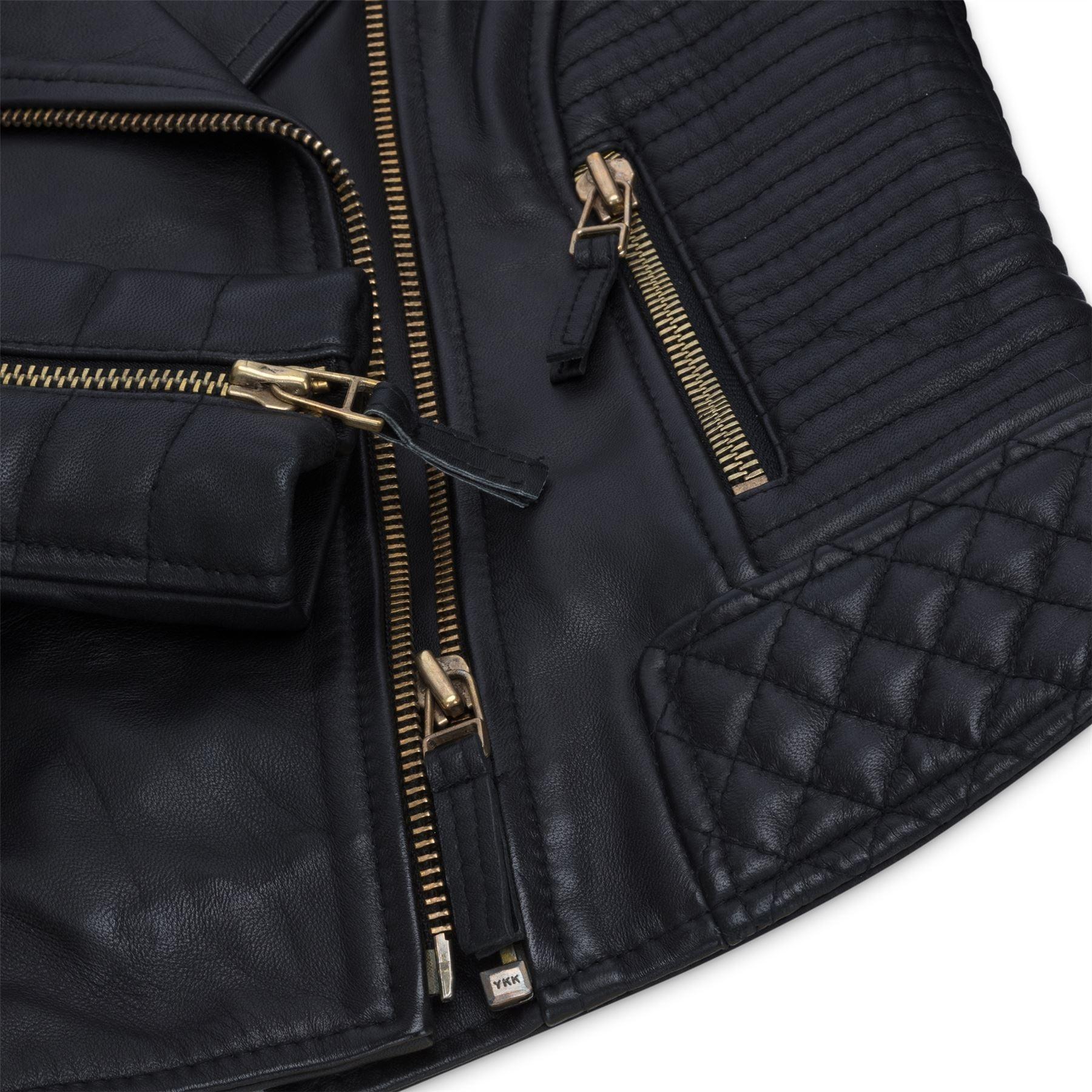 Womens Cross Zip Biker Leather Jacket Brando Matt Black Motorbike Slim Fit Vintage Retro - Knighthood Store