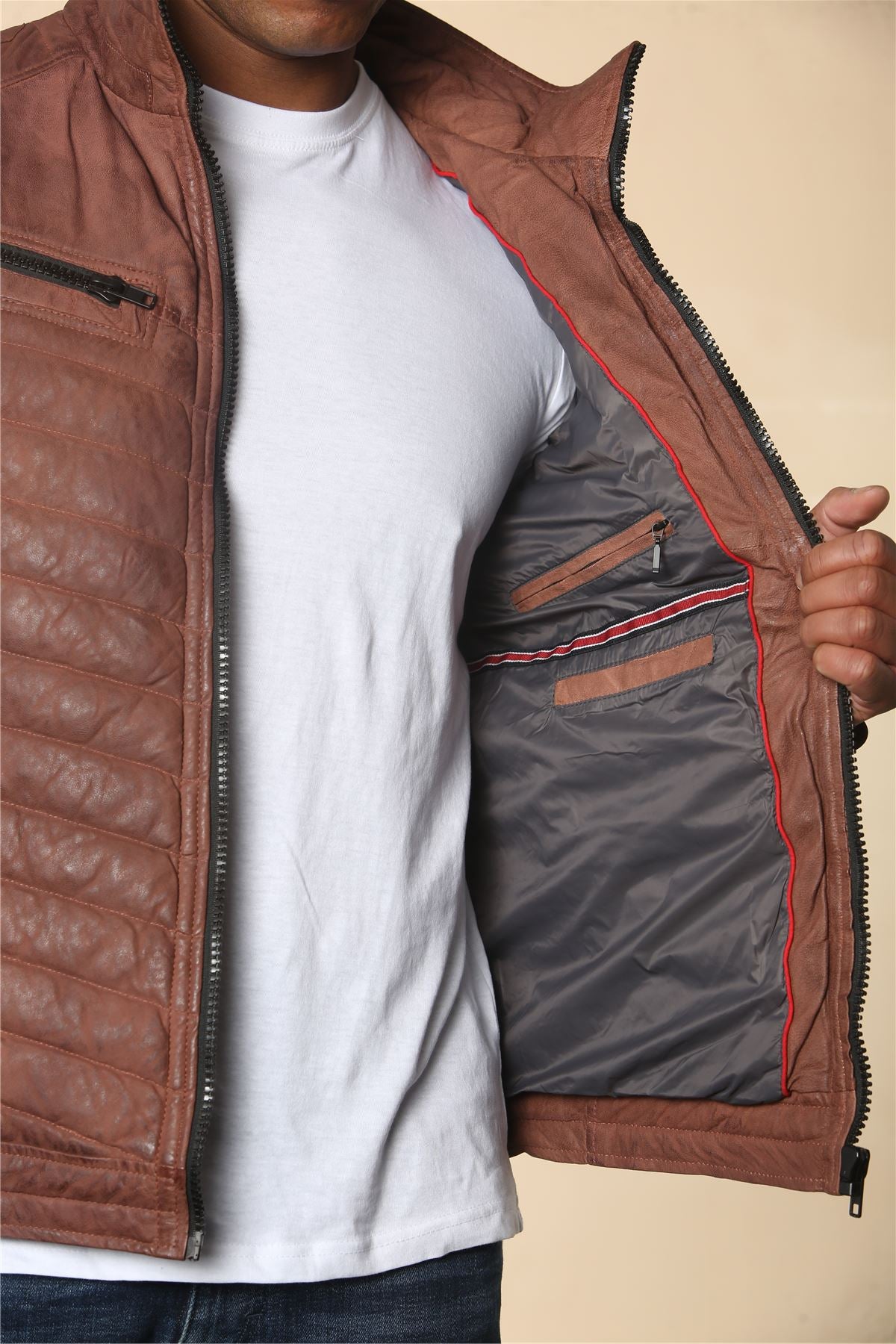 Men's Quilted Puffer Soft Napa Leather Jacket