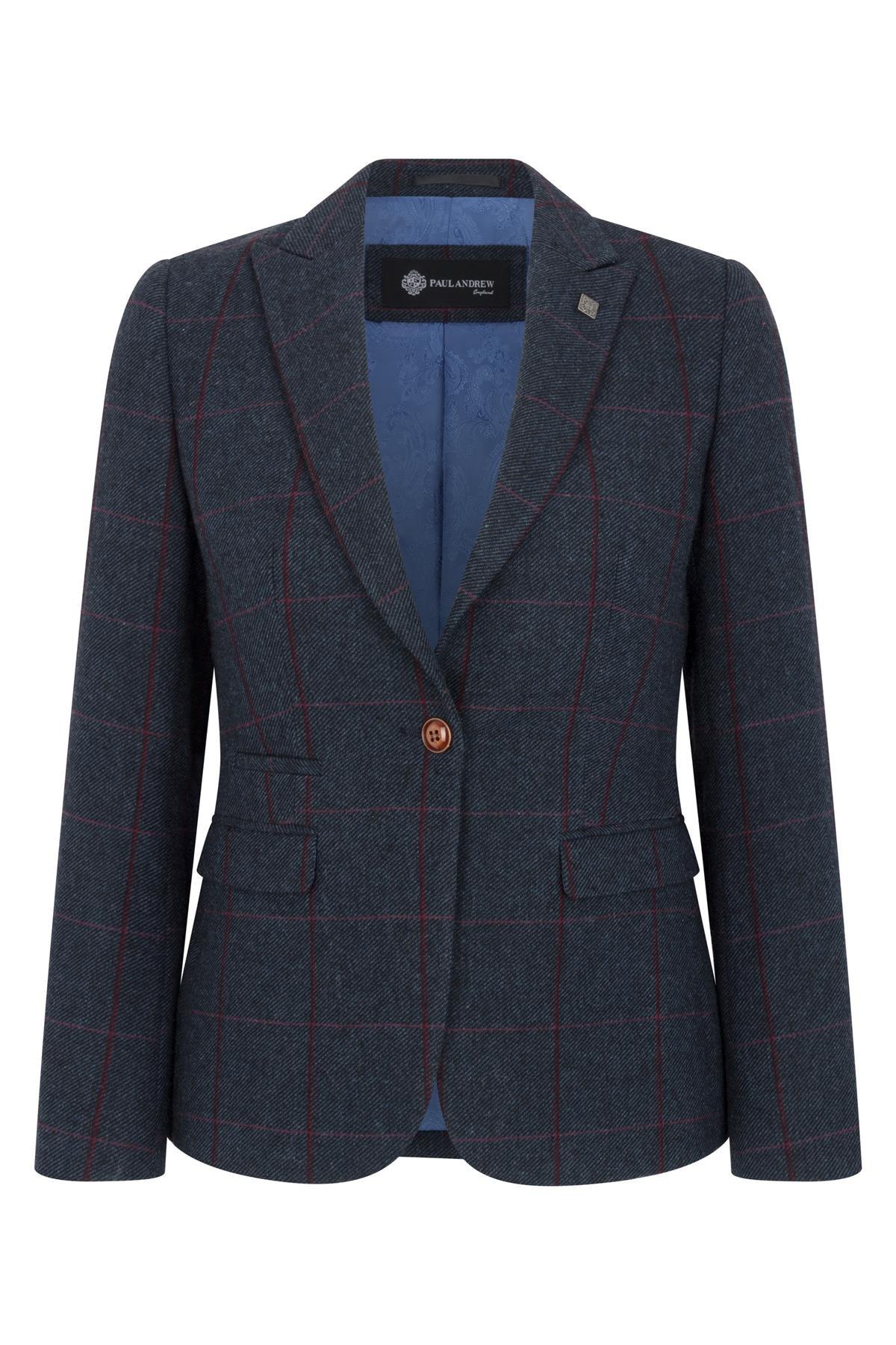 Women's Blazer Tweed Herringbone Checkered Tailored Fit Jacket - UK 8