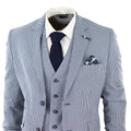 Mens 3 Piece Suit Grey Navy Contrasting Classic Summer Tailored Fit Regular Check - Knighthood Store