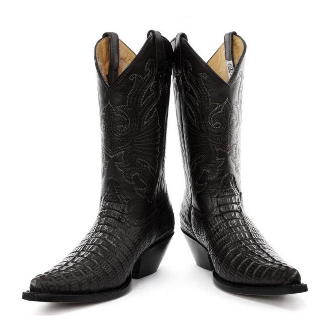 Mens Hi Cowboy Boots Pointed Black Brown Grinders Leather Crocodile Western Cuban - Knighthood Store