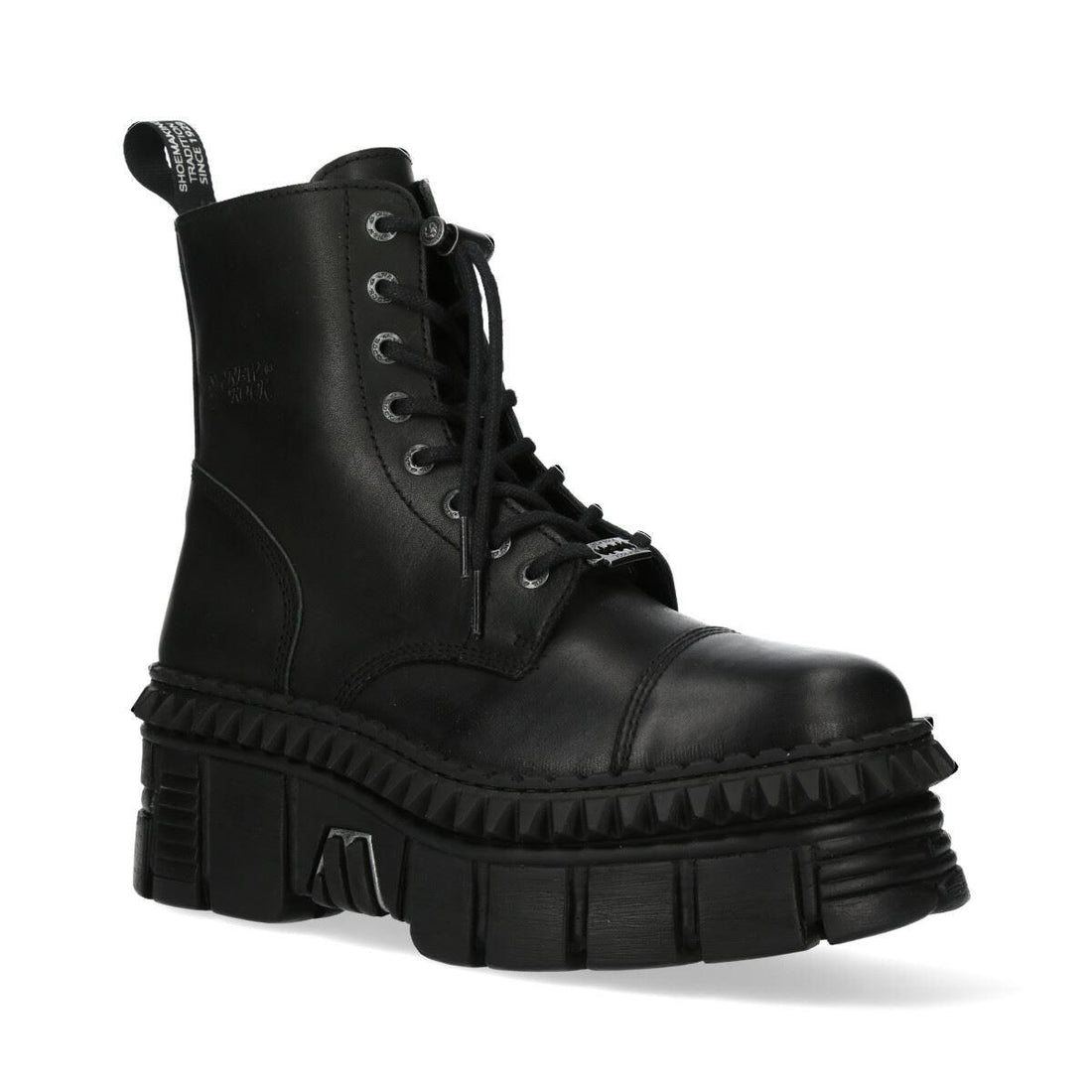 New Rock Boots Punk WALL083CCT-S6 Metallic Black Leather Platform Ankle Shoes - Knighthood Store