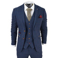 Mens Blue 3 Piece Suit Herringbone Tweed Checked Formal Dress Suits - Knighthood Store