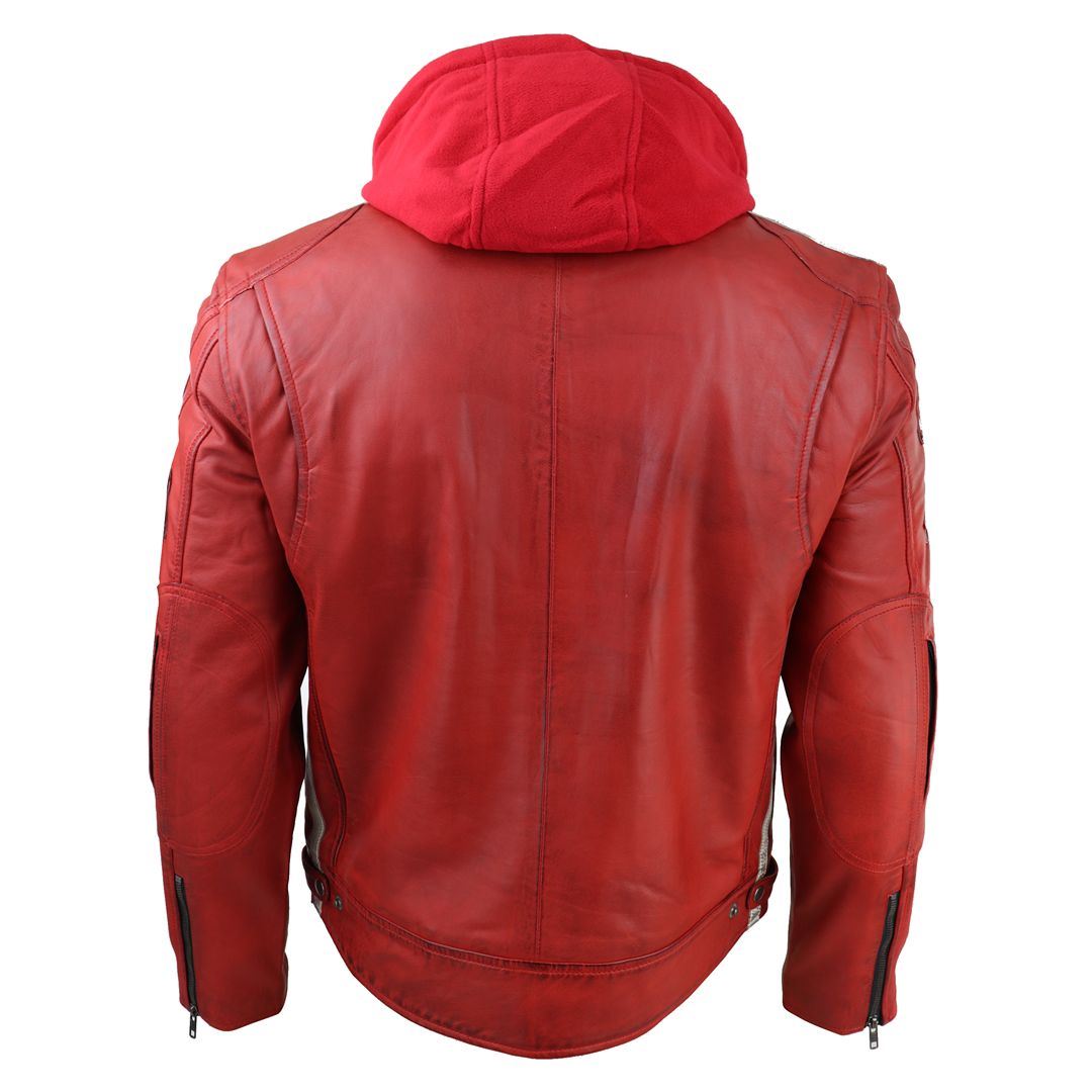 Men's Hooded Zipped Biker Leather Jacket | Infinity