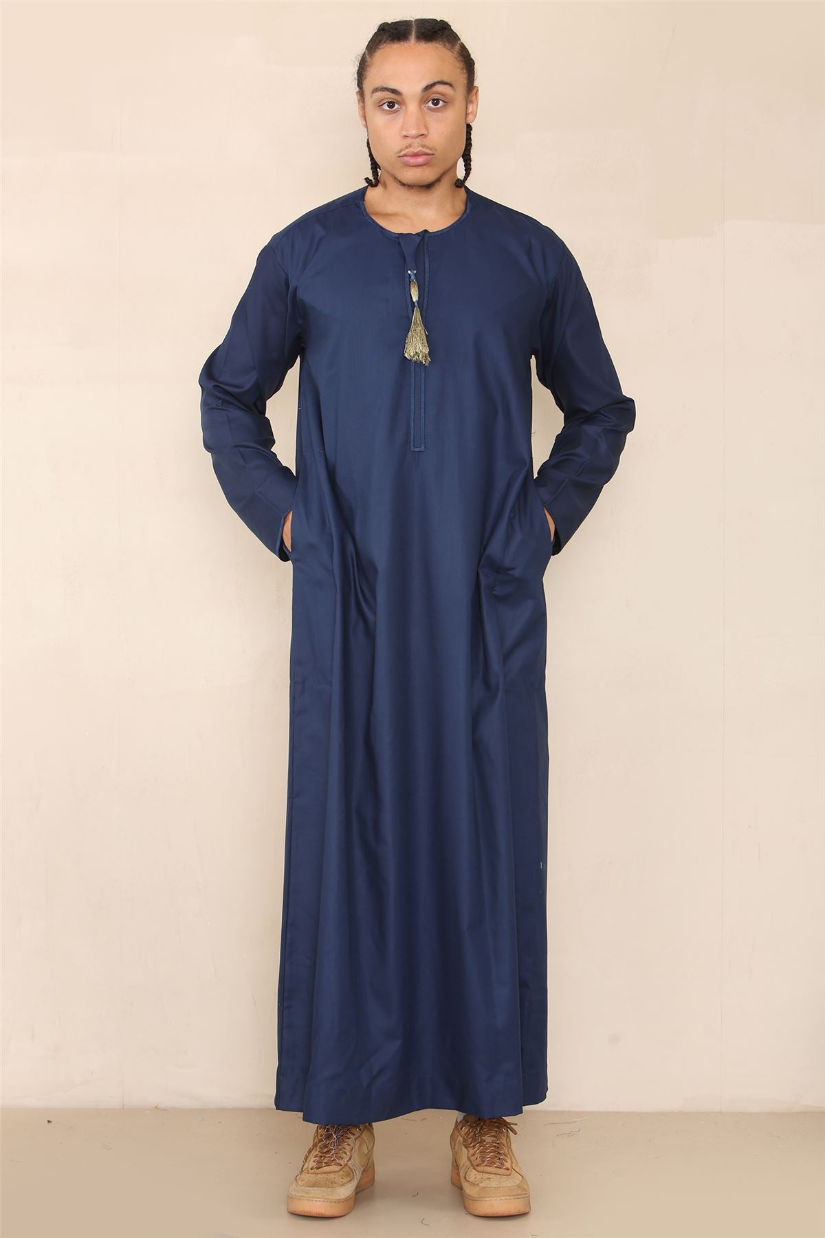 Mens Thobe Jubba Islamic Clothing Muslim Kaftan Emirati Omani Robe Arab Tassel