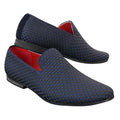 Mens Textured Slip On Black Blue Check Shoes Smart Casual Formal Italian Design - Knighthood Store