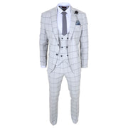 TP-33 - Men's 3 Piece Tailored Fit Grey Plaid Check Suit