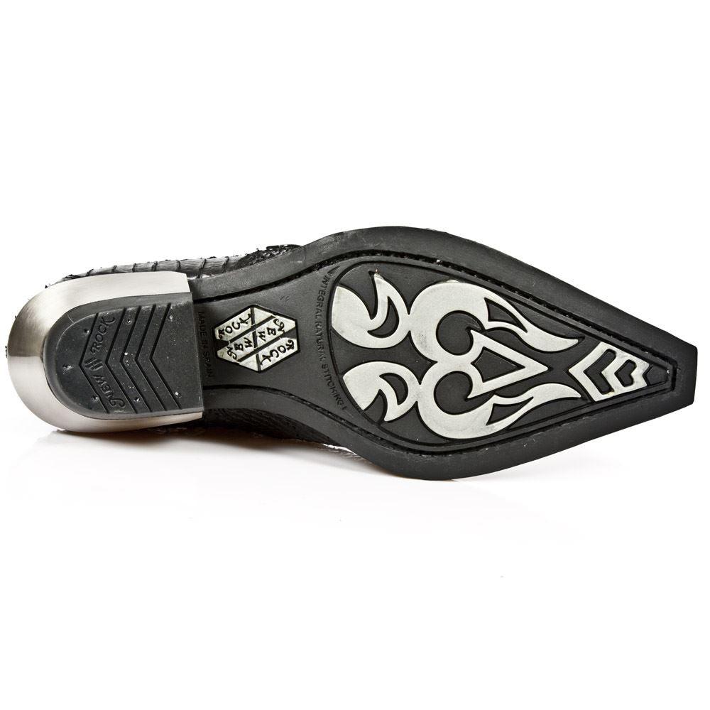 New Rock 7934-S2 Embossed Python Black Leather Buckle West Steel Heel Shoes Boot - Knighthood Store