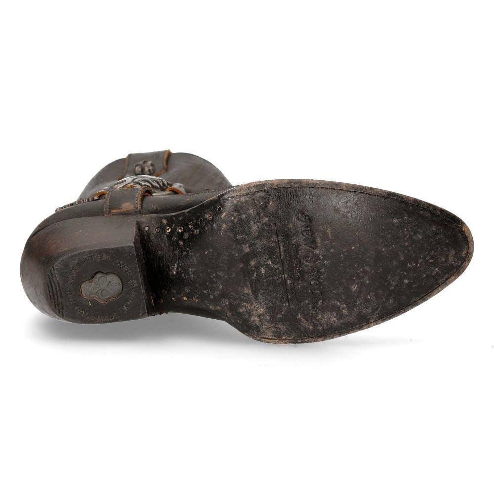 New Rock WSTM005-S2 Brown Leather Cowboy Western Pointed Boots Vintage - Knighthood Store