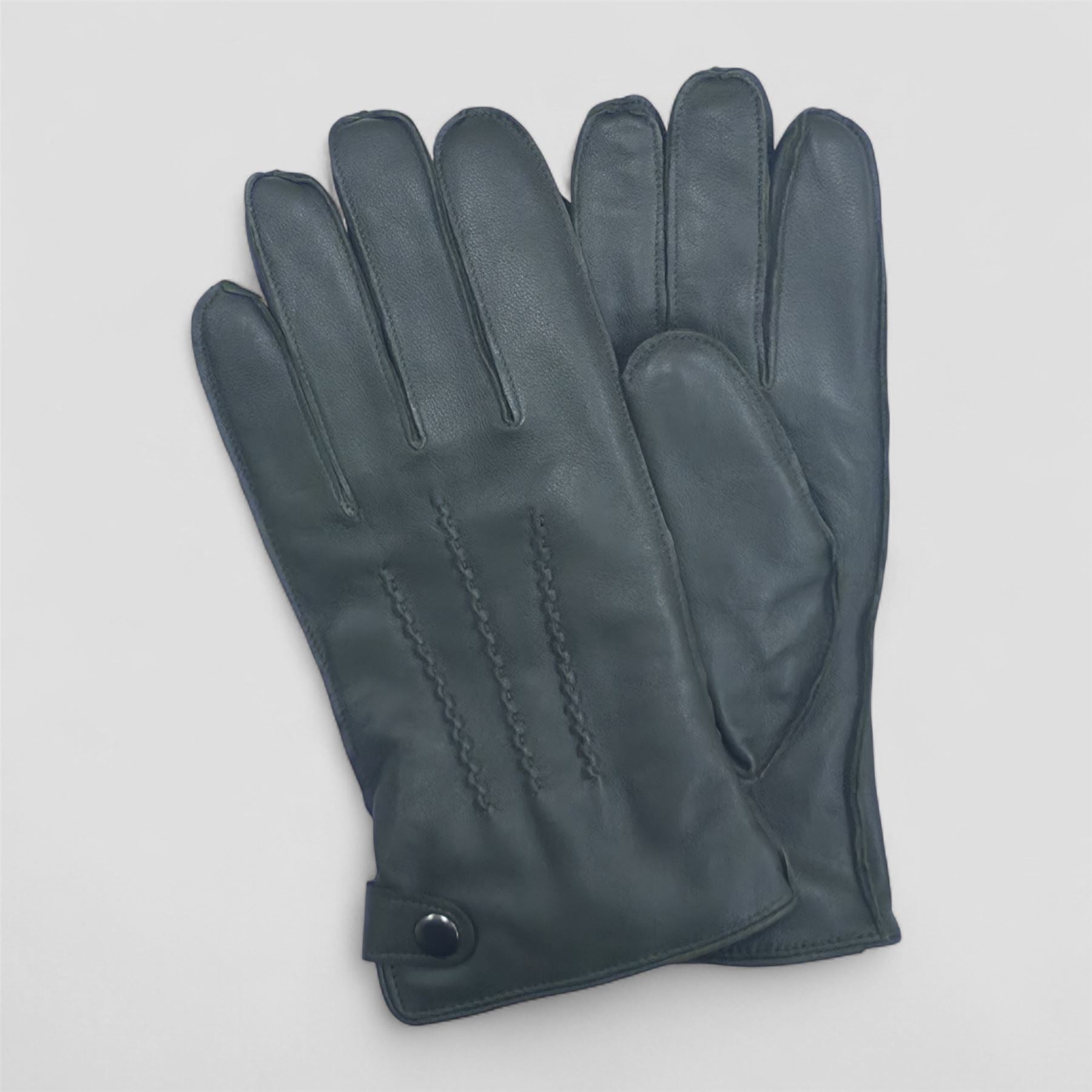 Men’s Leather Wool Lined Snap Button Closure Winter Gloves