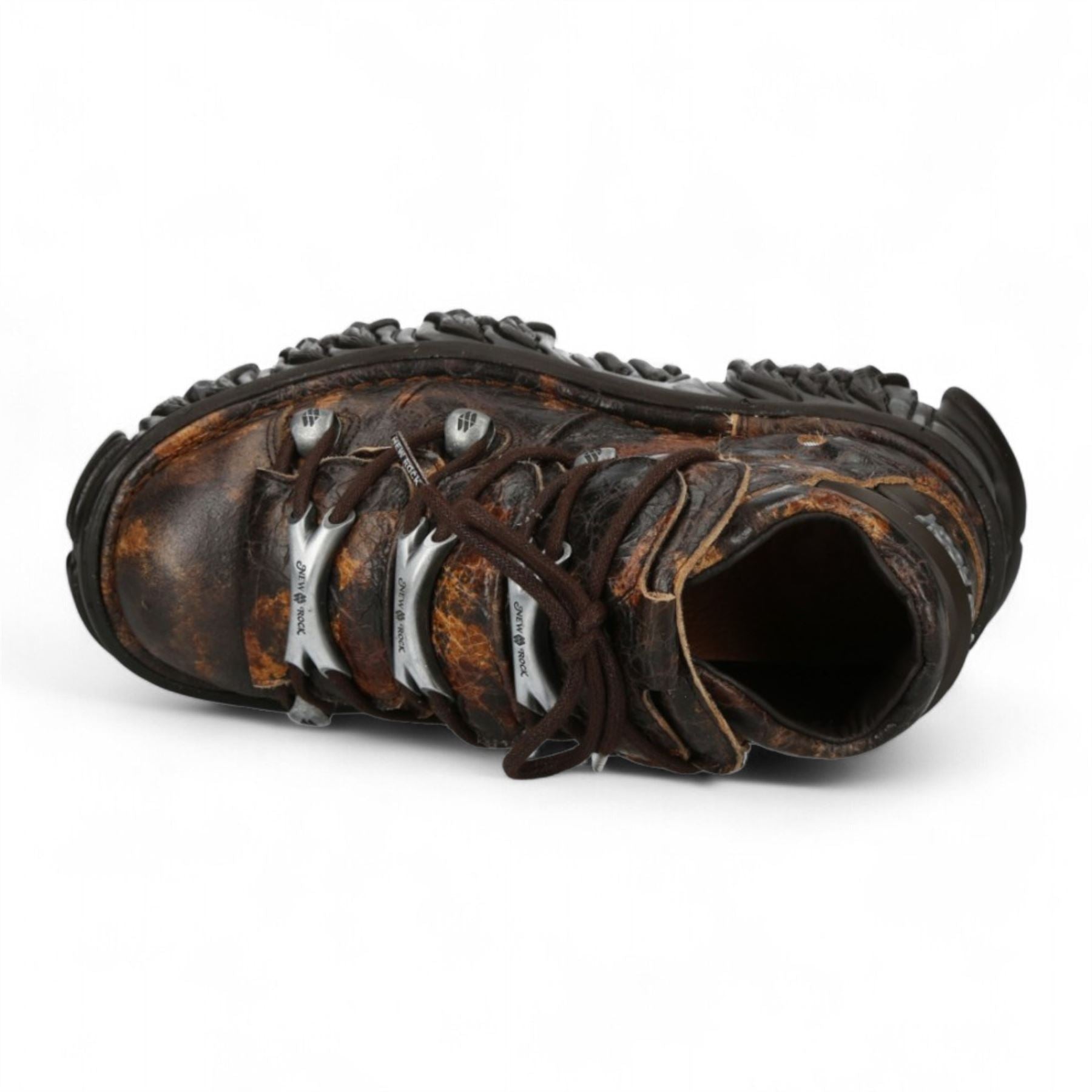New Rock M-106-C194 Brown Flame Leather Ankle Platform Boots