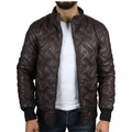 Men's Puffer Quilted Bomber Jacket Real Leather Casual - Knighthood Store