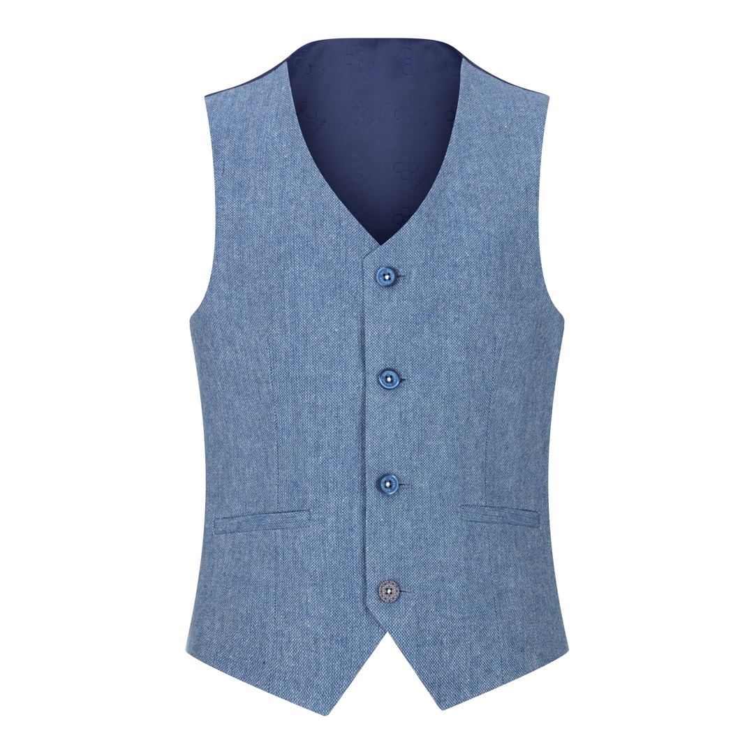 Boys 3 Piece Wool Suit Light Blue Tweed Vintage 1920s Classic 4 Pocket Waistcoat