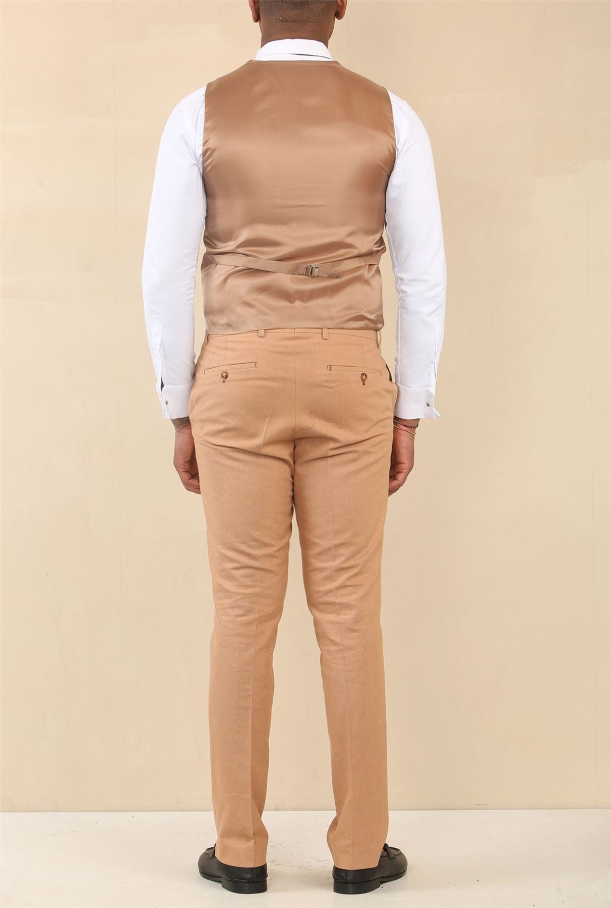 TP-23 - Men's Camel 3 Piece Linen Summer Wedding Suit