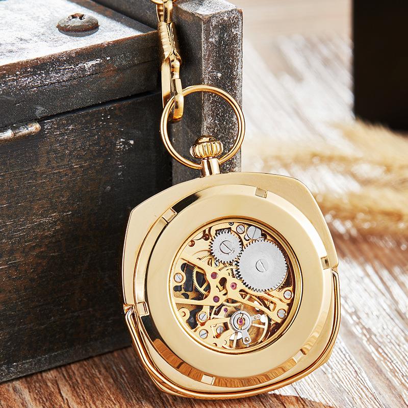 Mechanical Skeleton Open Face Square Pocket Watch
