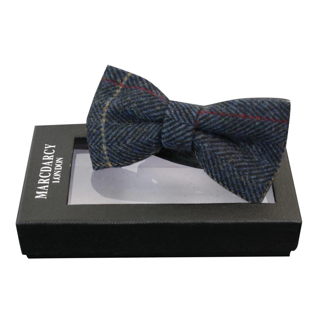 Mens Tweed Herringbone Textured Velvet Marc Darcy Bow Ties Vintage Retro - Knighthood Store