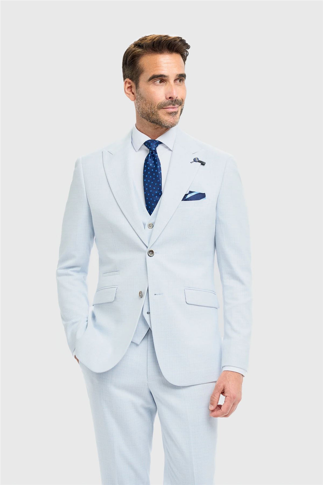 Men's Suit 3 Piece Sky Blue Tailored Fit Wedding Prom Classic