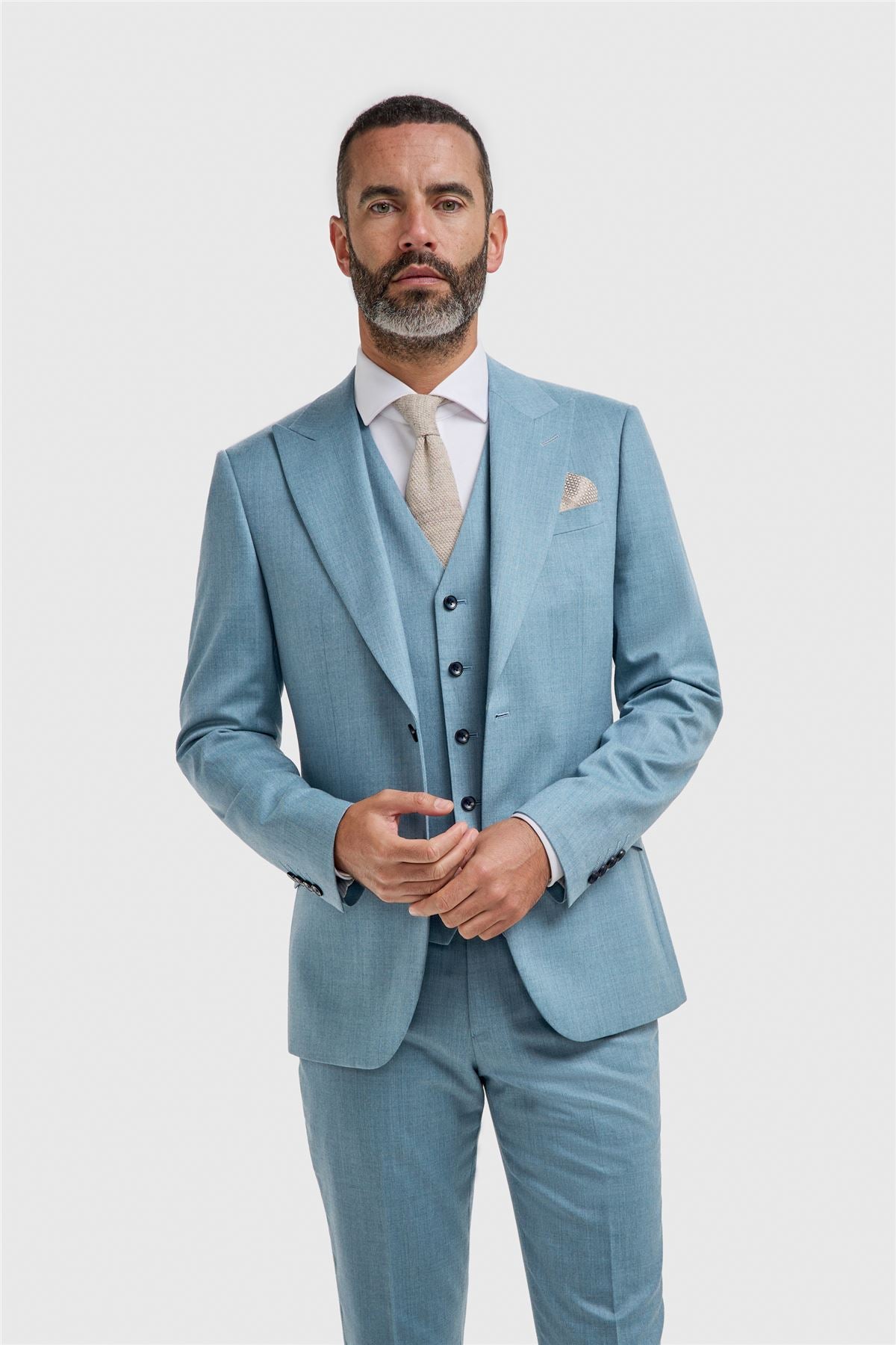 James - Men's Light Blue 3 Piece Textured Suit