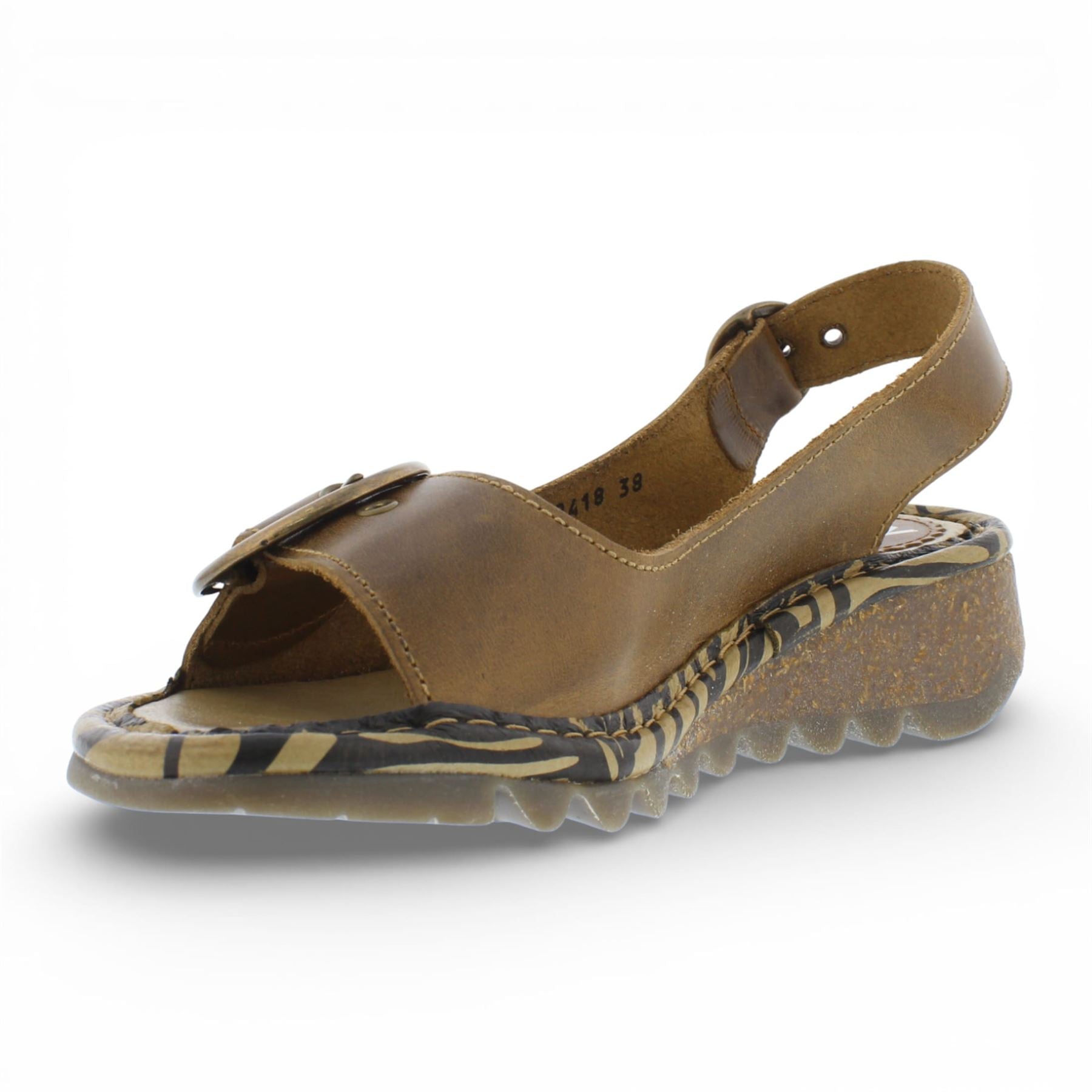 TRAM723FLY - Women’s Camel Brown Leather Wedge Sandals