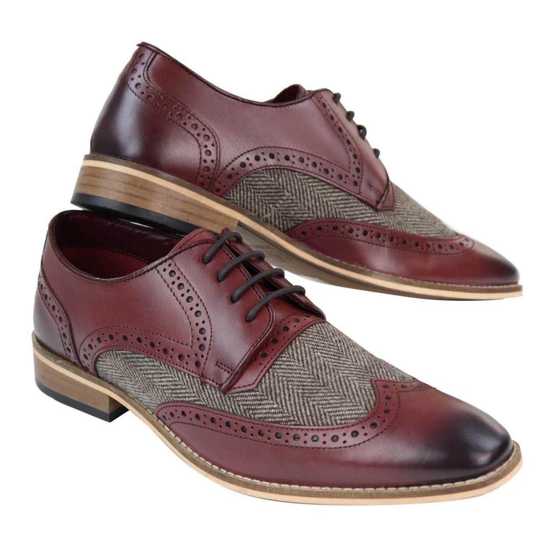 Mens Leather Gatsby Brogues Tweed Lace Shoes 1920s Peaky Blinders Classic - Knighthood Store