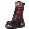 New Rock 391T-S1 Black Leather Tartan Gothic Boots Punk EMO Military - Knighthood Store