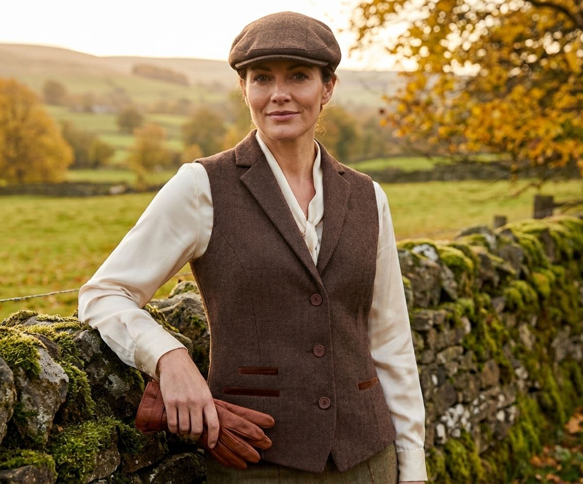 IMW-04 - Women's Brown Tweed Herringbone Blazer Waistcoat