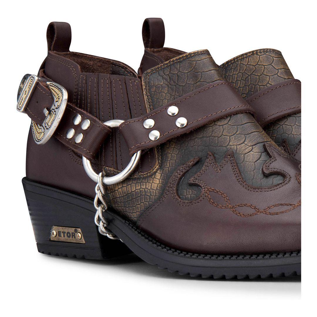 Mens Genuine Leather Snake Pattern Riding Westerm Shoes Wincklepickers Cuban Heel Cowboy - Knighthood Store