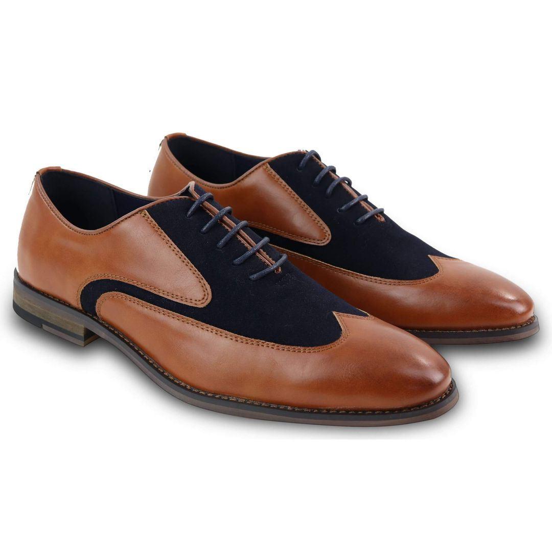 Mens Real Leather Suede Italian Brogues Laced Smart Casual Retro Vintage - Knighthood Store