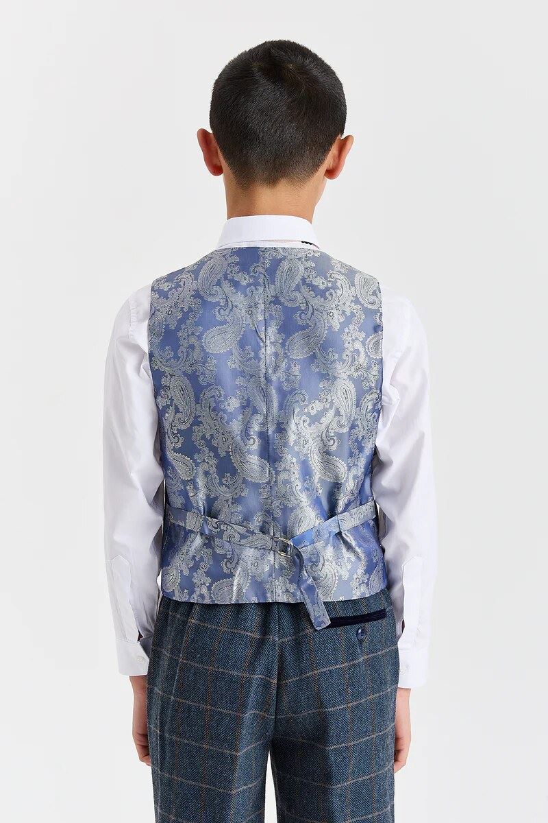 Harris - Boys Navy 3 Piece Wool Blend Tweed Suit