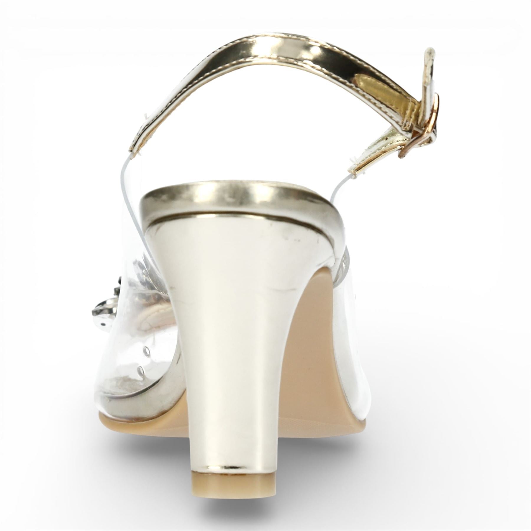 Mira 05 - Women’s Clear Golden Slip-On Heel Sandals