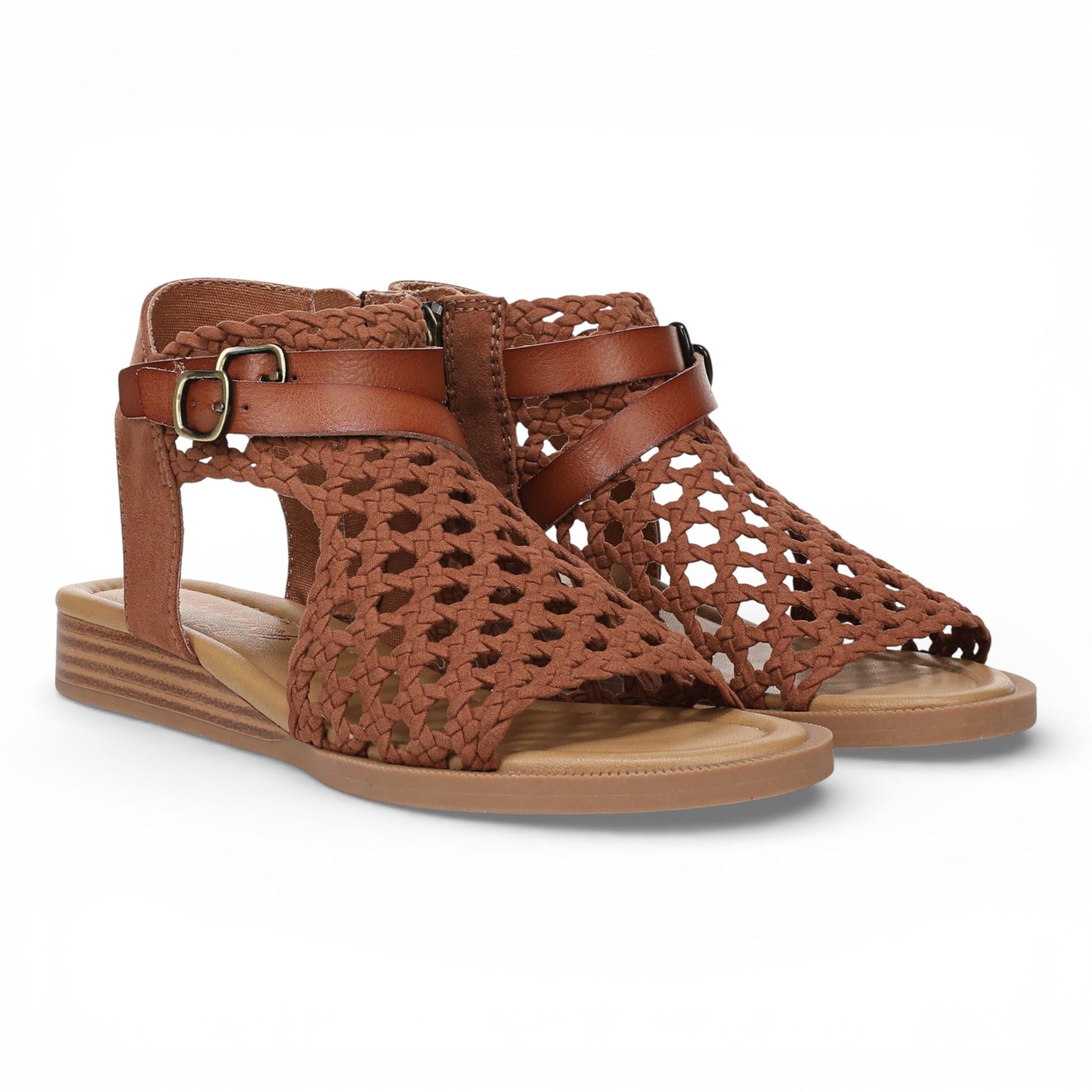 Anuella - Women's Cognac Brown Weave Micro Wedge Sandals