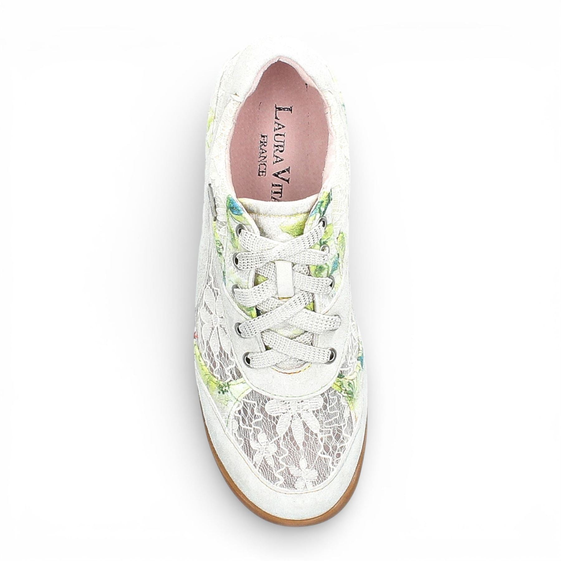 Tivanao 03 - Women's Beige Floral Leather Sneakers
