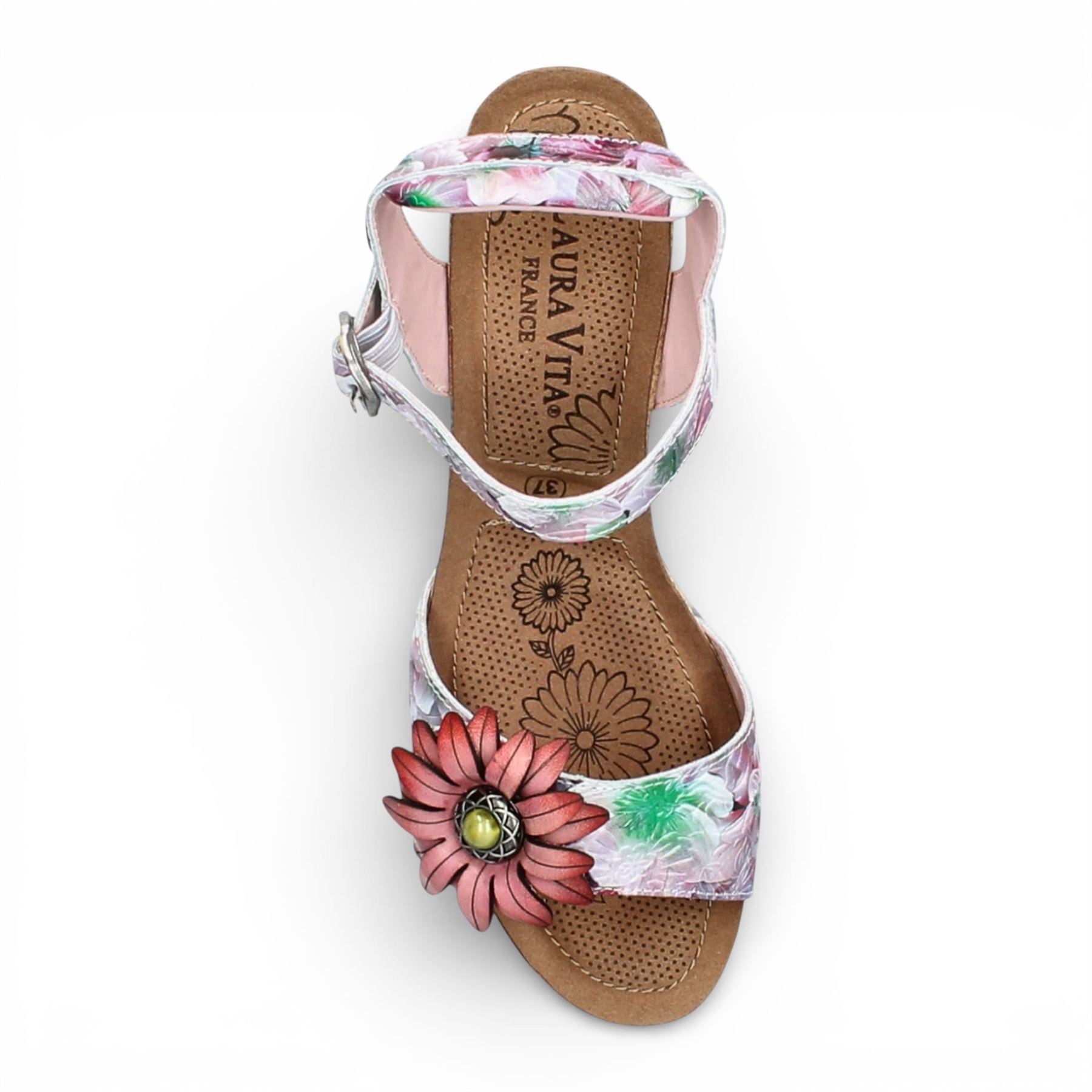Facyo 75 - Women's Purple Floral Leather Wedge Sandals