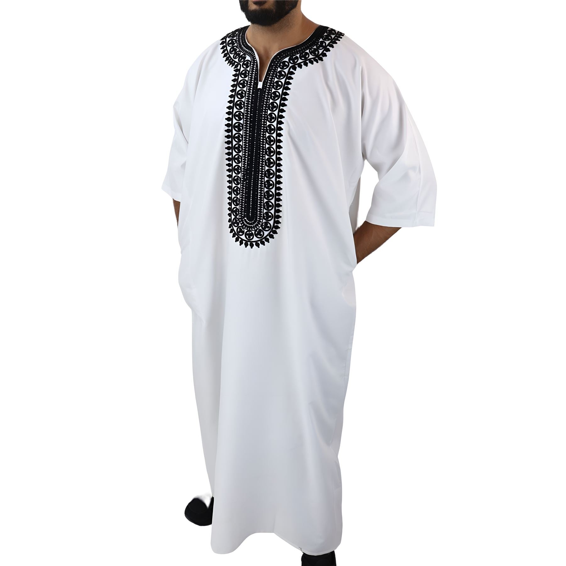 Mens Morrocan Thobe Jubba Islamic Clothing Kaftan Dubai Arabic Robe Half Short Sleeve