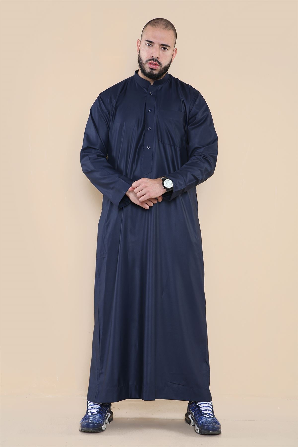 Mens Thobe Jubba Nehru Stand Collar Islamic Clothing Muslim Cotton Kaftan Dress Robe Saudi