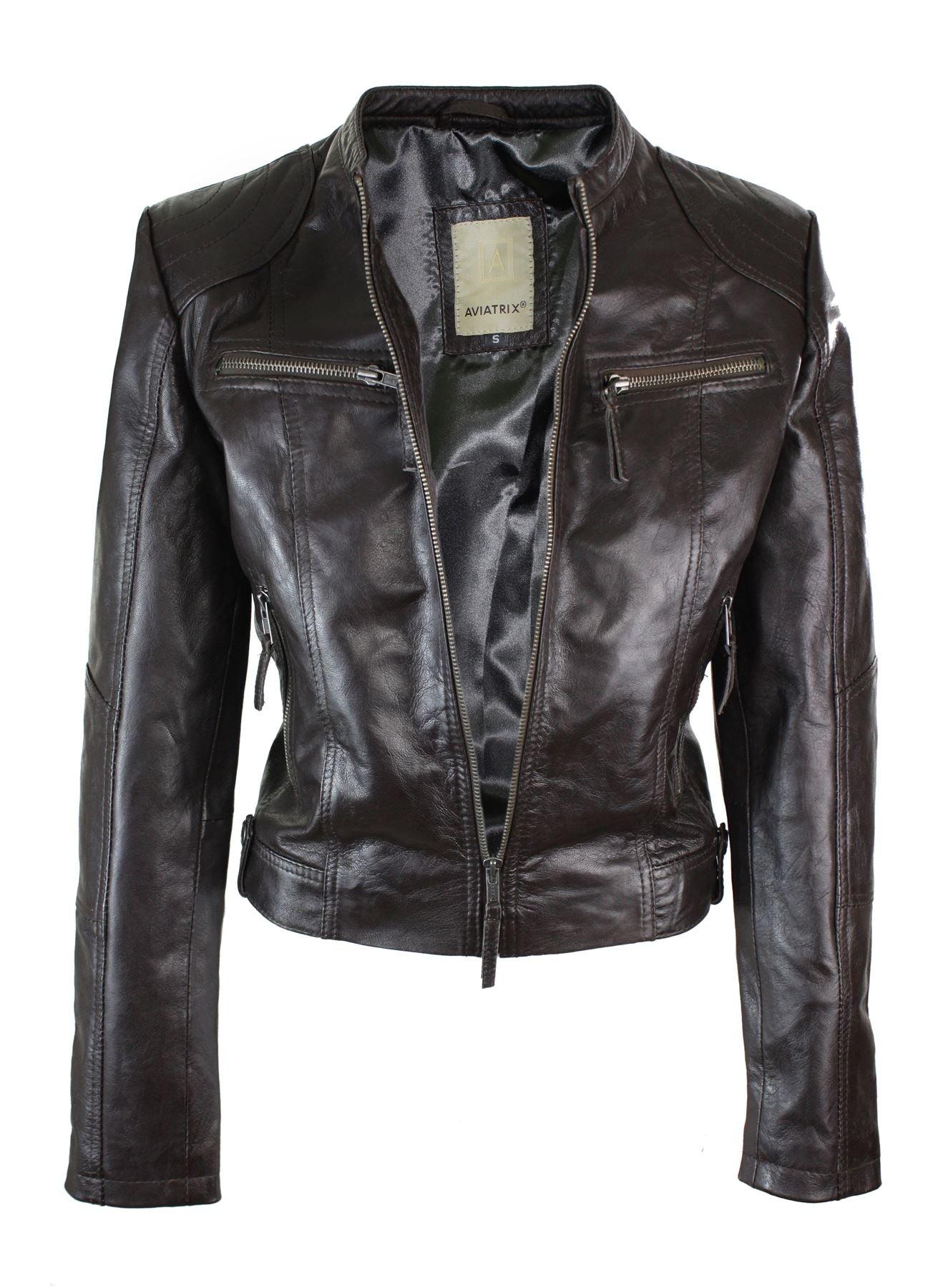 New Ladies Womens Real Leather Slim Fit Soft Zip Biker Style Jacket - Knighthood Store