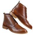 Mens Smart Casual Brouge Ankle Boots Shoes Laced Leather Peaky Blinders 1920s - Knighthood Store