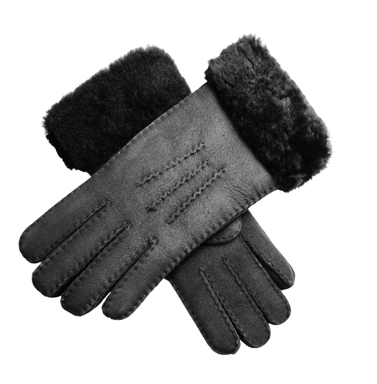Women's Plush Shearling Cuff Suede Genuine Leather Gloves
