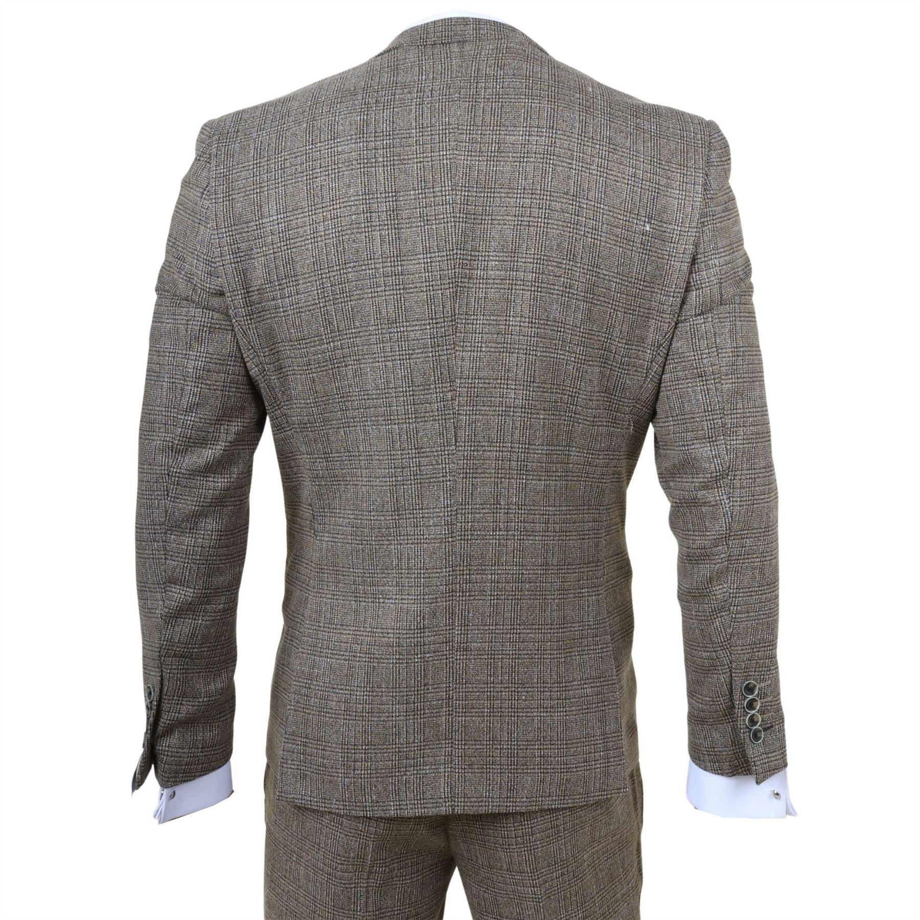 Parker - Men's Tan Brown Classic Check Slim Fit 3 Piece Suit