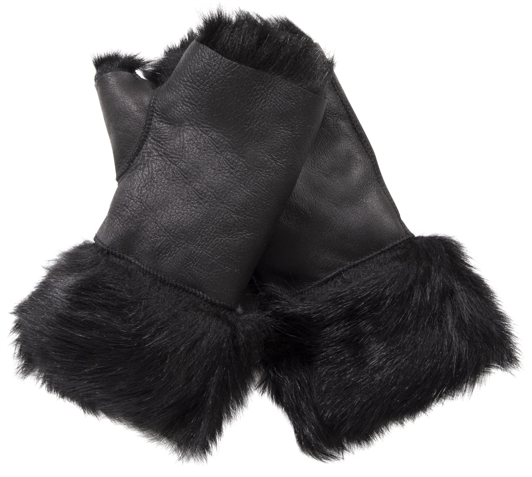 Women’s Suede Leather Shearling Lined Fingerless Gloves