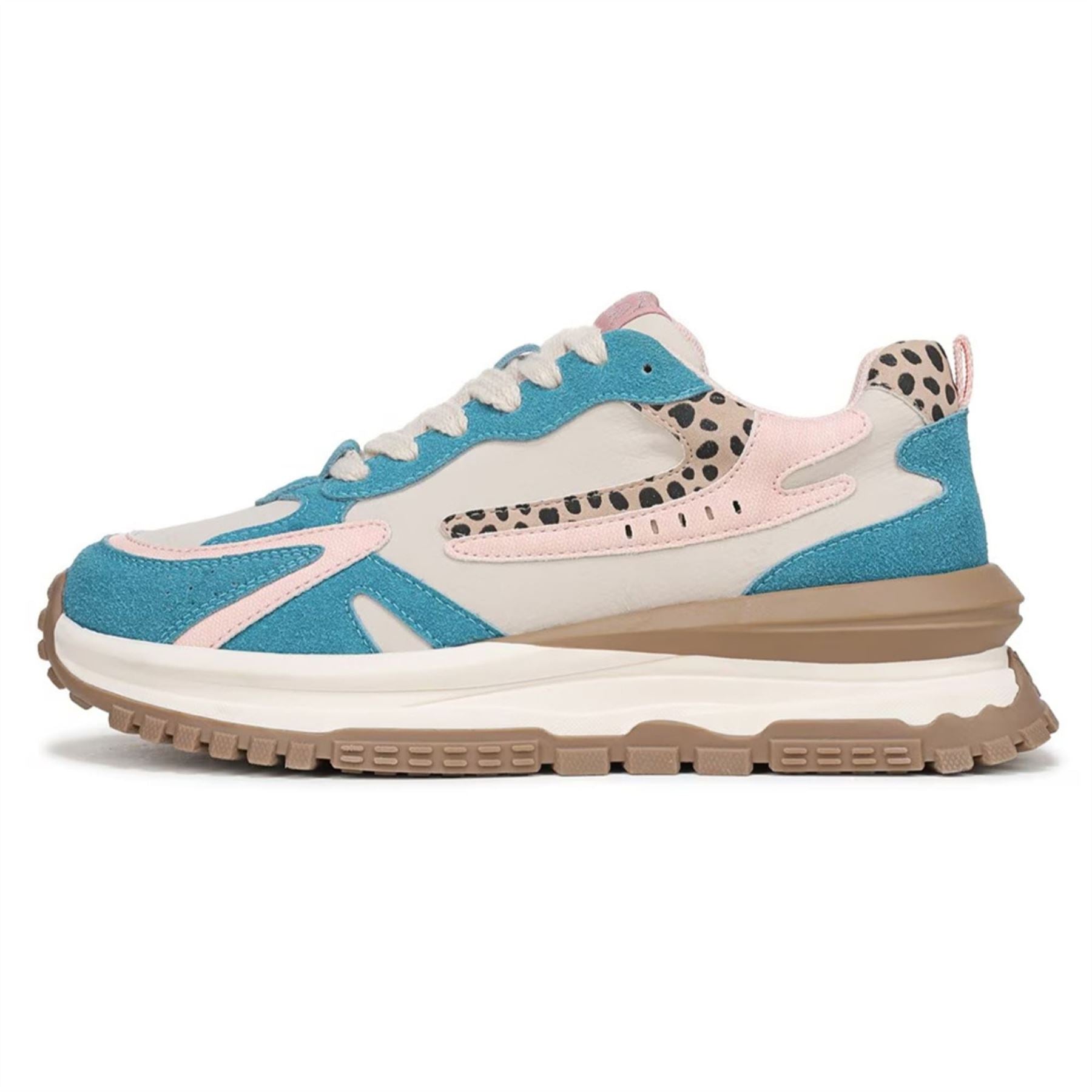 Leo - Women's Pink Blue Retro Lace-Up Sneakers