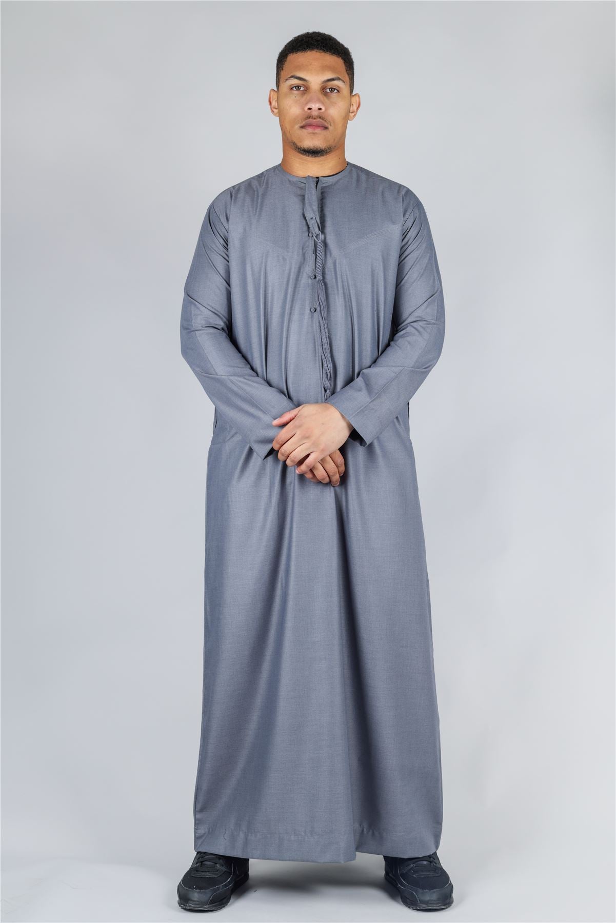 Men's Thobe Emirati Omani Jubba Islamic Clothing Muslim Kaftan Eid Robe Arab String Tassel