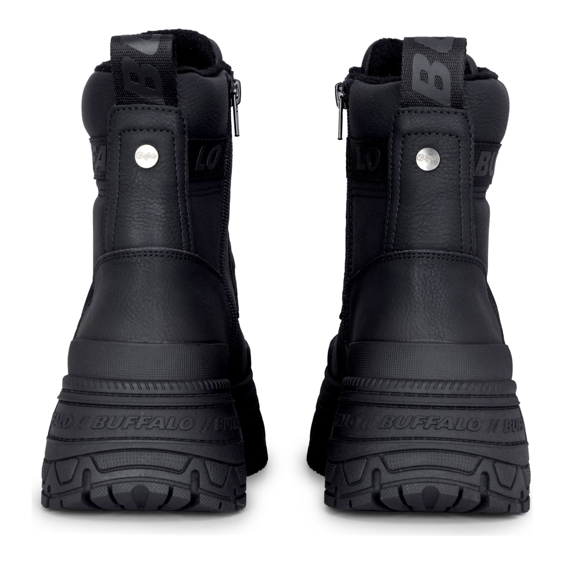 FUSION FRONT ZIP - Women's Black Front-Zip Platform Boots