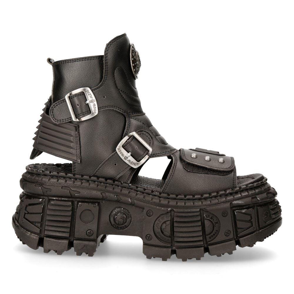 New Rock Boots BIOS106-V3 Black VEGAN Leather Unisex Platform Sandal Biker Goth - Knighthood Store