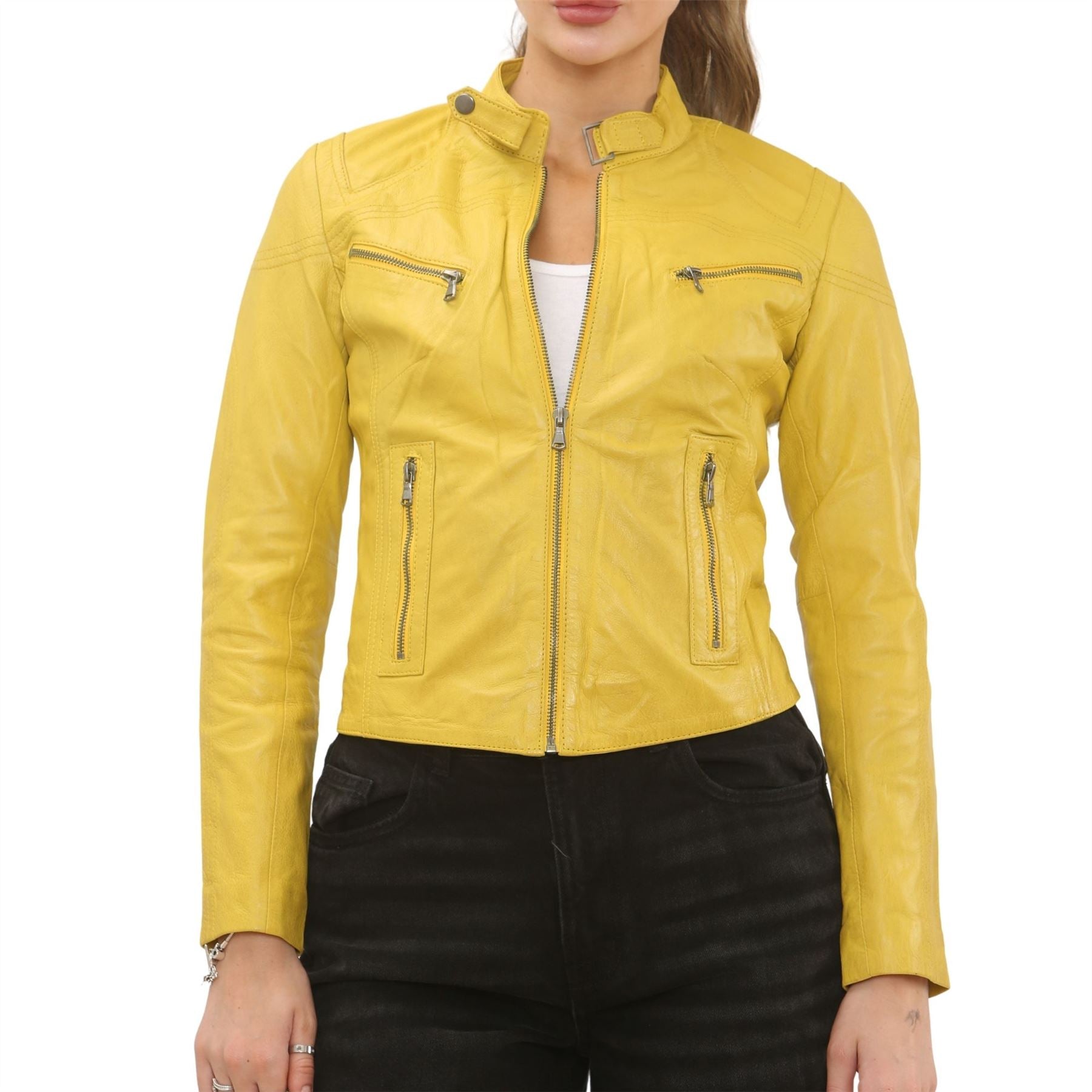 Women's Real Leather Classic Racer Style Biker Jacket