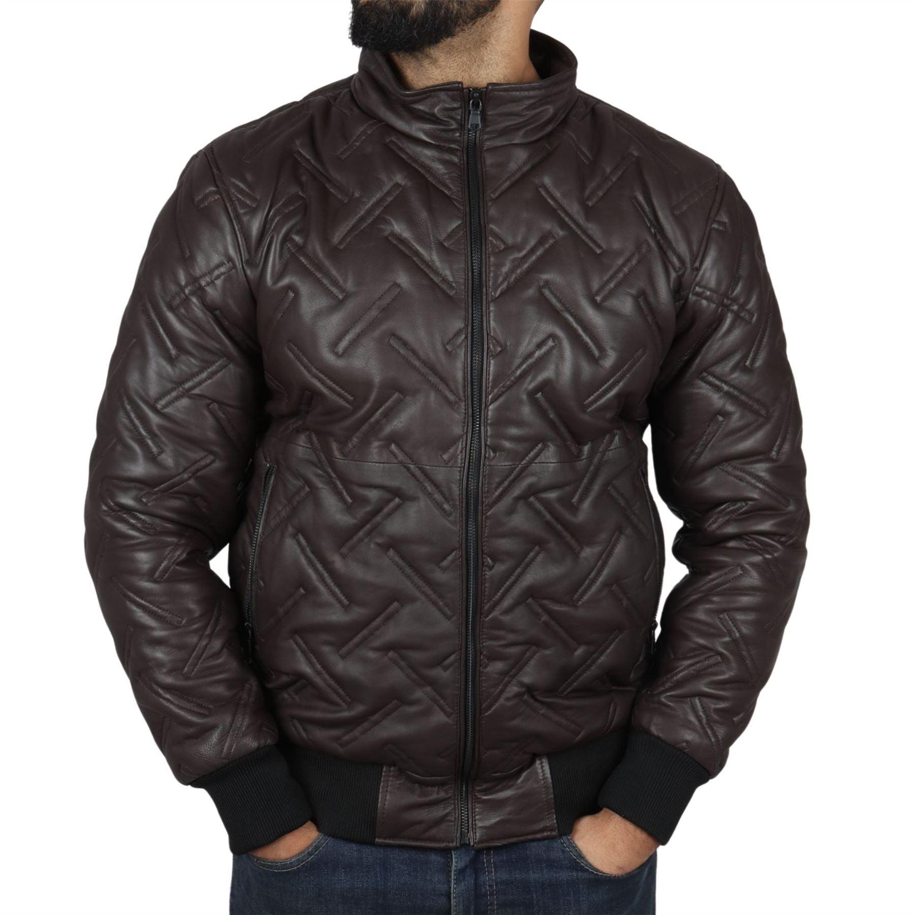 Men's Puffer Quilted Bomber Jacket Real Leather Casual - Knighthood Store