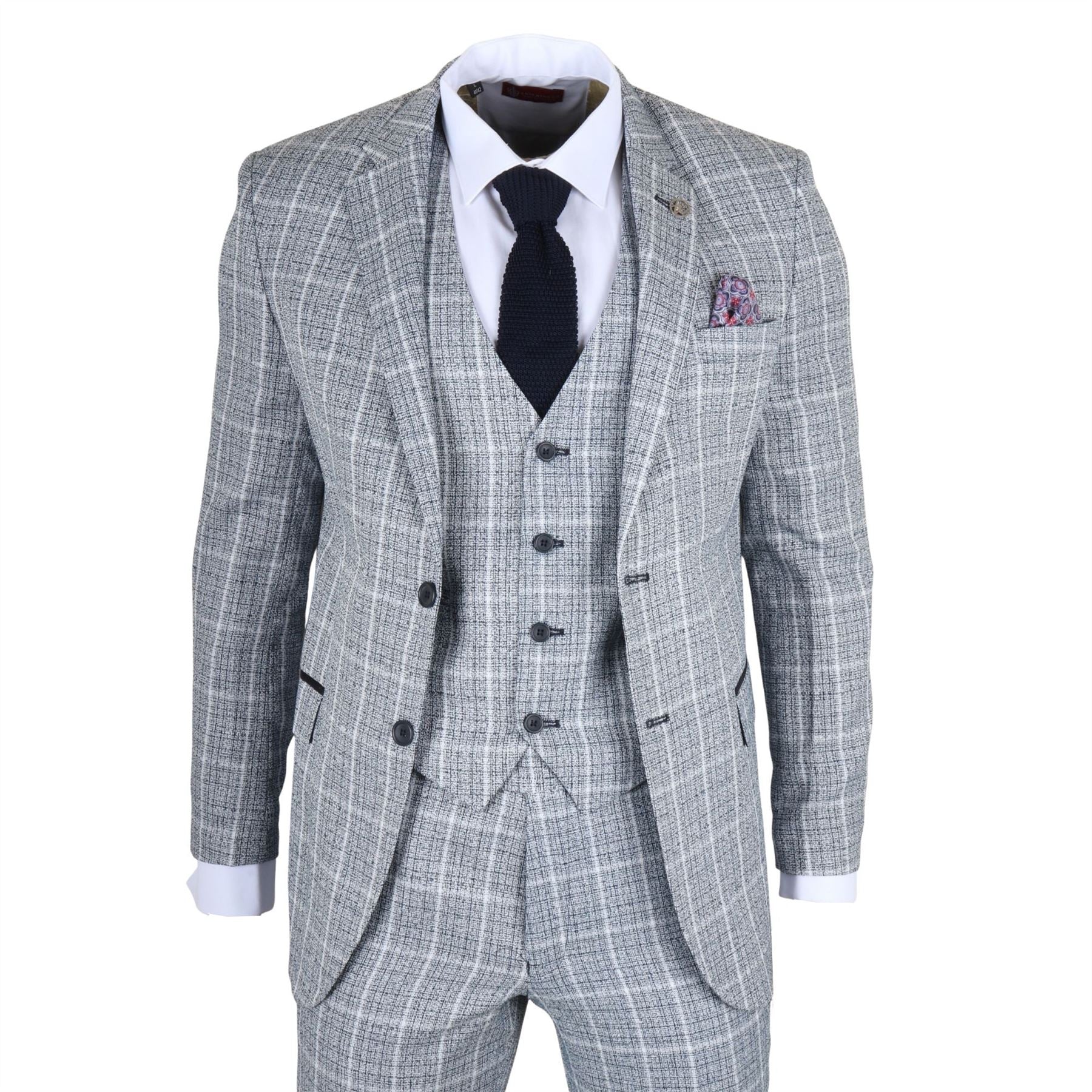 IM11 - Men's Light Blue 3 Piece Plaid Check Suit